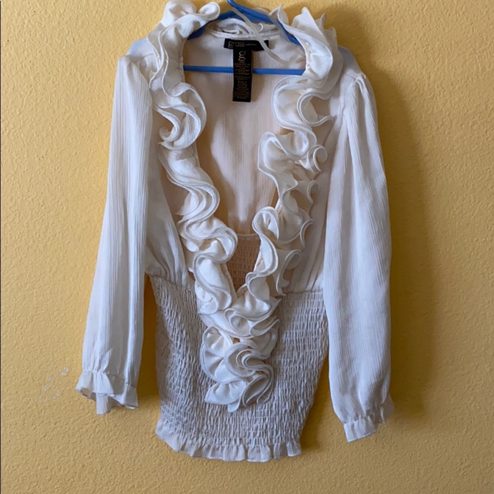 Slightly Sheer Cream Pirate Style Business Top